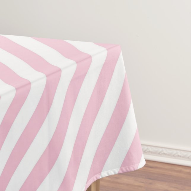 Diagonal white and pink stripes pattern tablecloth (In Situ)