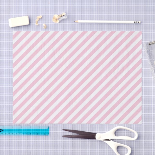 Diagonal white and pink stripes pattern tissue paper (Craft)
