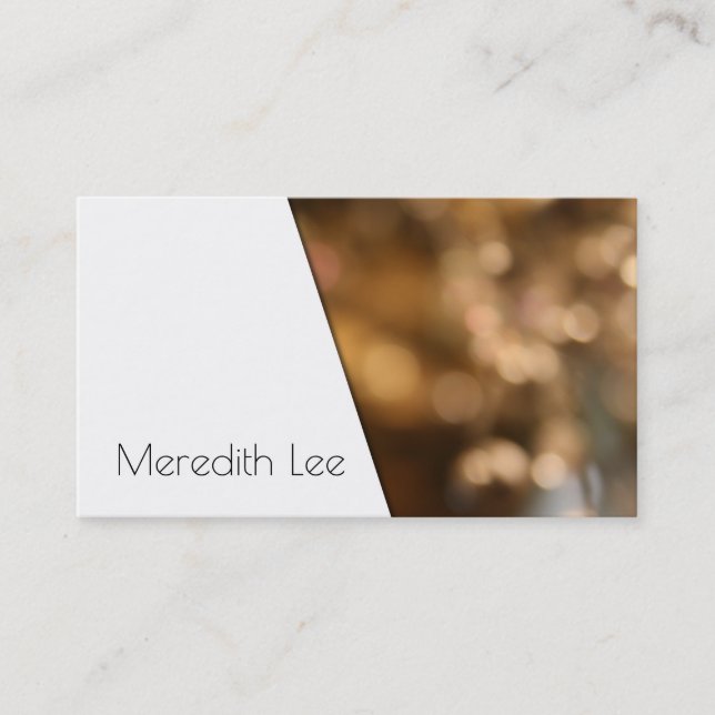 Diagonal White Over Warm Gold Bokeh Photo Business Card (Front)