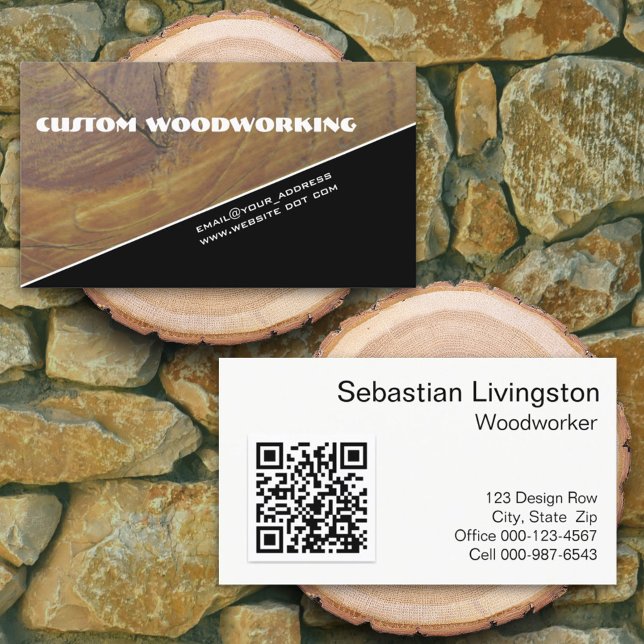 Diagonal Woodworking Front QR Code Professional Business Card (Creator Uploaded)