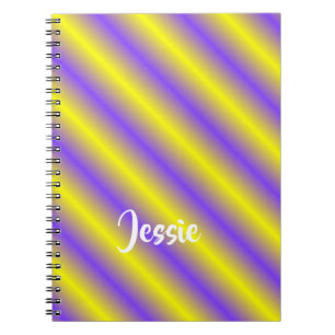 Diagonal yellow and purple stripes notebook