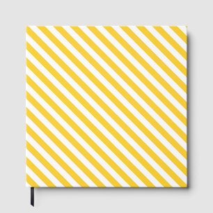 Diagonal yellow and white stripes pattern guest book