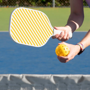 Diagonal yellow and white stripes pattern pickleball paddle