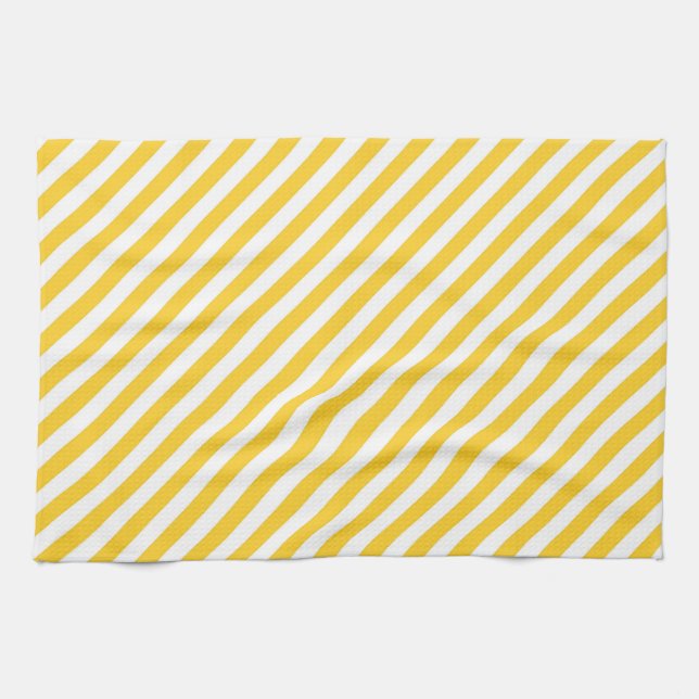Diagonal yellow and white stripes pattern  tea towel (Horizontal)