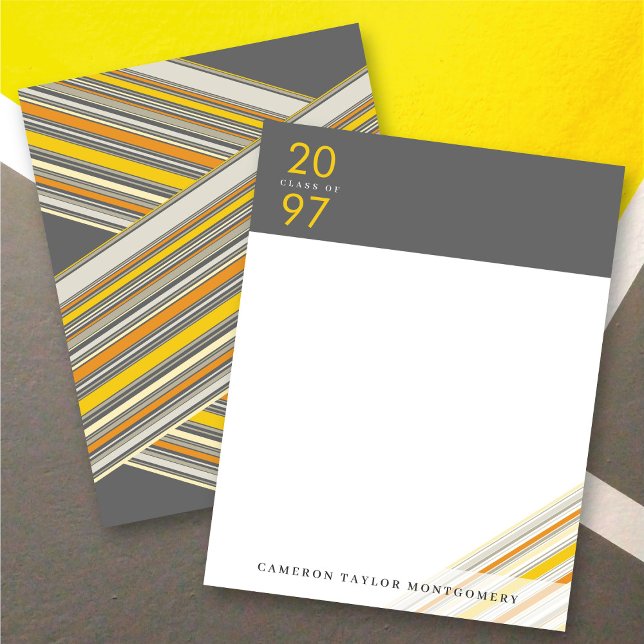 Diagonal Yellow Ribbon Pin Stripes Graduation Thank You Card (Diagonal Yellow Ribbon Pin Stripes Preppy Modern Graduation Thank You Stationery Note Card @ Zazzle)