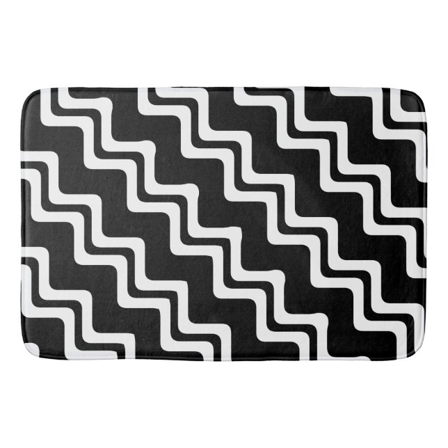 Diagonal Zig Zag Dual Coloured Line Pattern Bath Mat (Front)