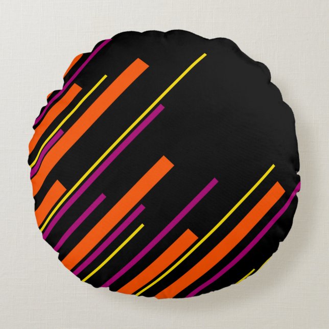 Diagonals - Black, Pink, Orange and Yellow Round Cushion (Front)