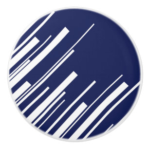 Diagonals - Blue and White Ceramic Knob