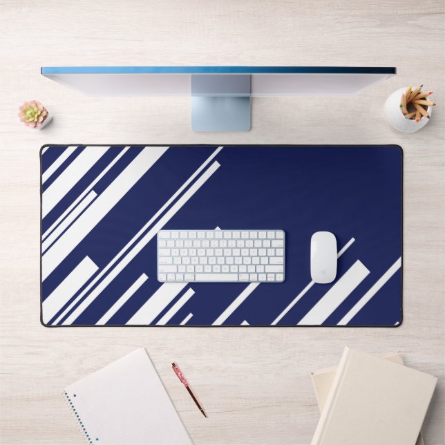 Diagonals - Blue and White Desk Mat (Office 1)