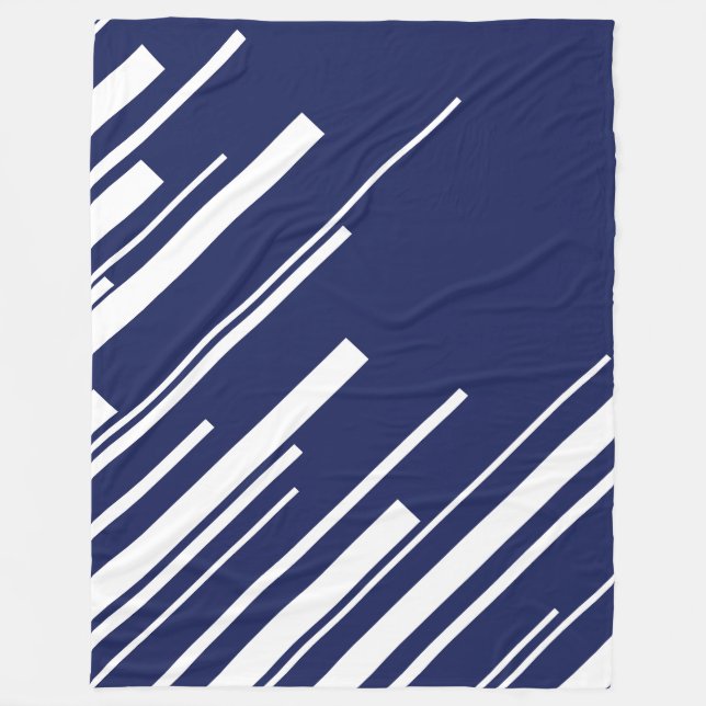 Diagonals - Blue and White Fleece Blanket (Front)