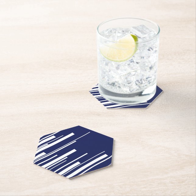 Diagonals - Blue and White Paper Coaster (Insitu)
