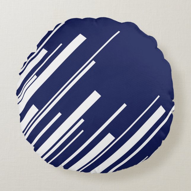 Diagonals - Blue and White Round Cushion (Front)