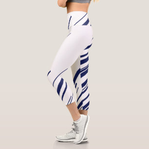 Diagonals in Blue and White Capri Leggings