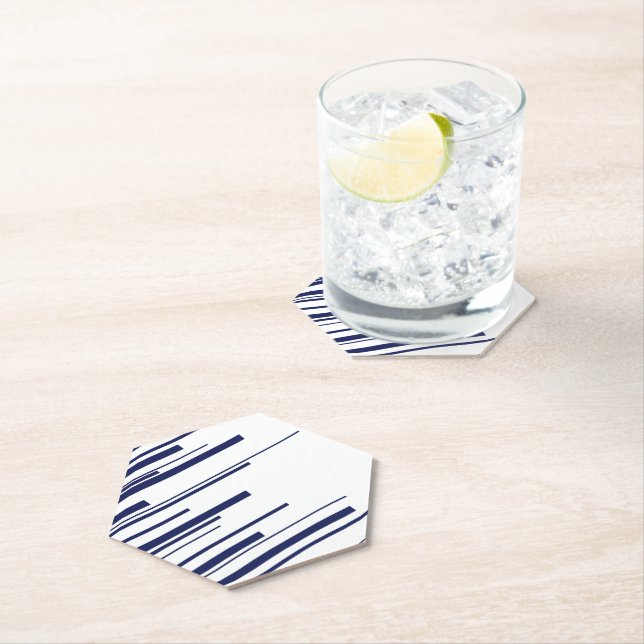 Diagonals in Blue and White Paper Coaster (Insitu)
