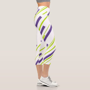 Diagonals in Lime Green and Purple Capri Leggings