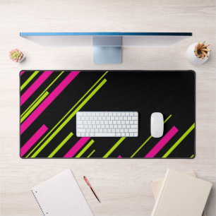 Diagonals in Lime Green, Hot Pink and Black Desk Mat