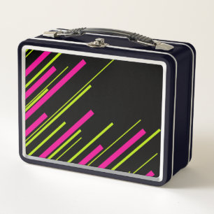 Diagonals in Lime Green, Hot Pink and Black Metal Lunch Box