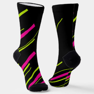Diagonals in Lime Green, Hot Pink and Black Socks