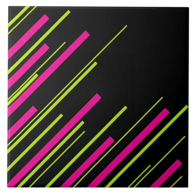 Diagonals in Lime Green, Hot Pink and Black Tile (Front)