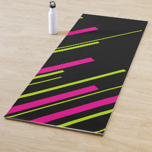 Diagonals in Lime Green, Hot Pink and Black Yoga Mat