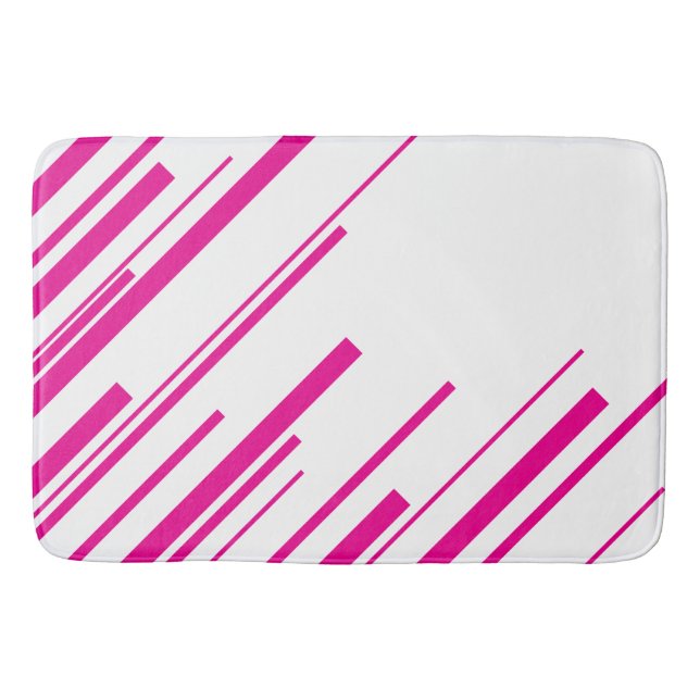 Diagonals in Magenta and White Bath Mat (Front)