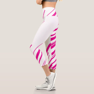 Diagonals in Magenta and White Capri Leggings