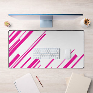 Diagonals in Magenta and White Desk Mat