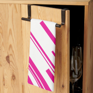 Diagonals in Magenta and White Tea Towel