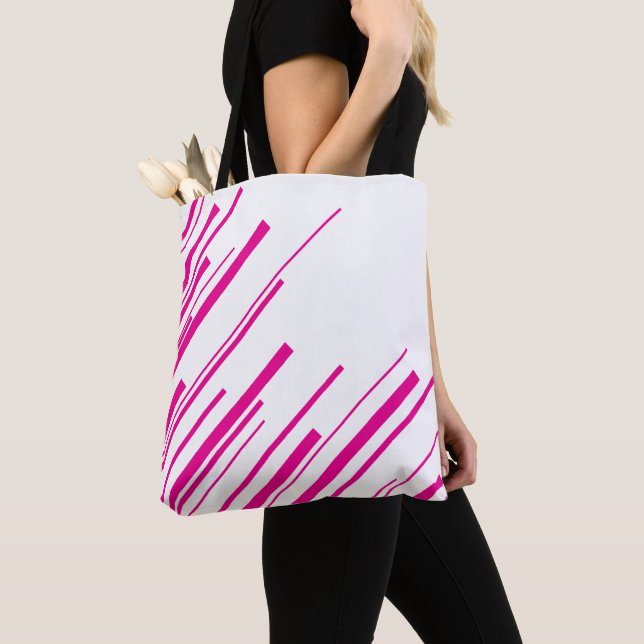 Diagonals in Magenta and White Tote Bag (Close Up)