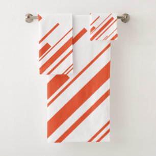 Diagonals in Orange and White Bath Towel Set