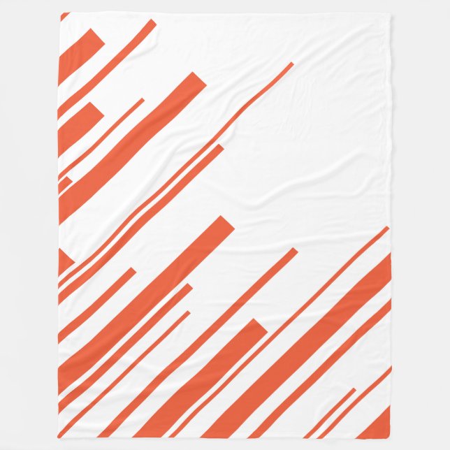Diagonals in Orange and White Fleece Blanket (Front)