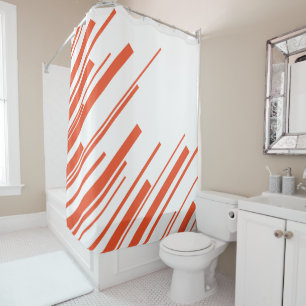 Diagonals in Orange and White Shower Curtain