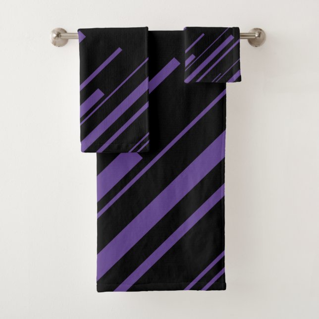 Diagonals in Purple and Black Bath Towel Set (Insitu)