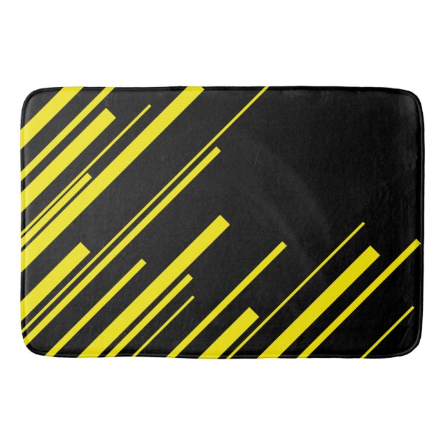 Diagonals in Yellow and Black Bath Mat (Front)