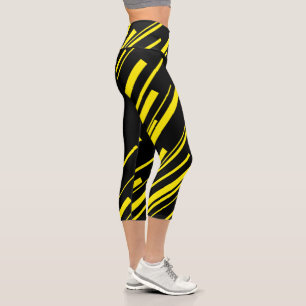 Diagonals in Yellow and Black Capri Leggings