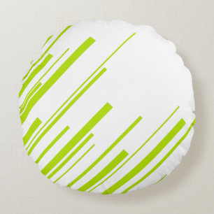 Diagonals - Lime Green and White Round Cushion