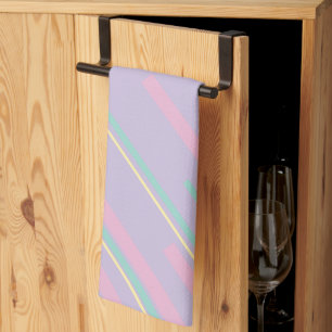 Diagonals - Pastel Pink, Yellow, Purple and Green Tea Towel