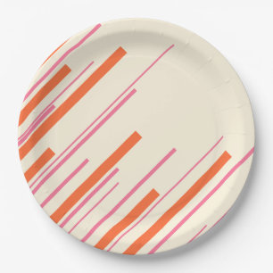 Diagonals - Pink, Orange and Cream Paper Plate