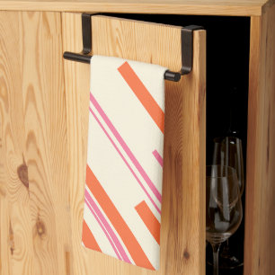 Diagonals - Pink, Orange and Cream Tea Towel