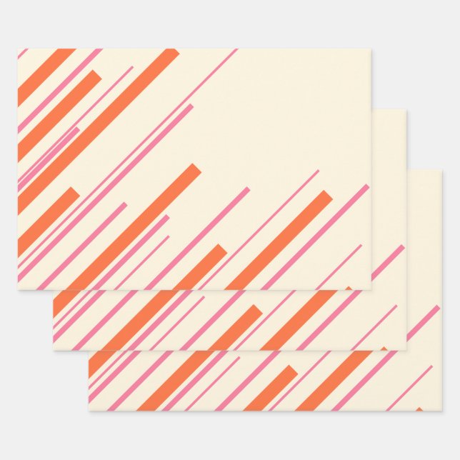 Diagonals - Pink, Orange and Cream Wrapping Paper Sheet (Set)