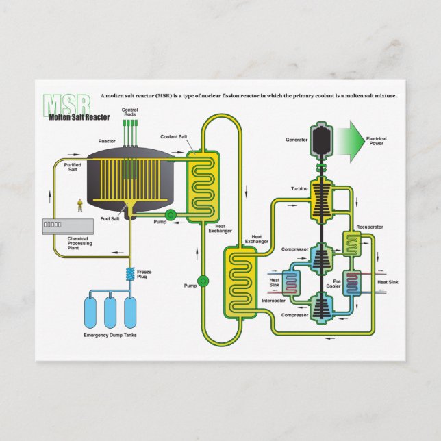 Diagram of a Molten Salt Nuclear Fission Reactor Postcard (Front)