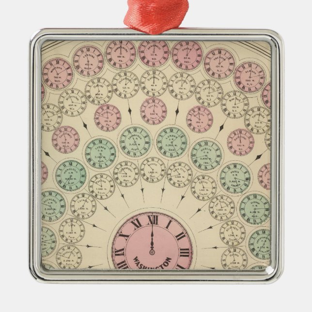 Diagram of difference of time between places metal tree decoration (Front)