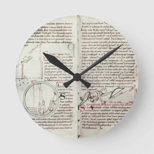 Diagrams of measurements and text (vellum) round clock (Front)