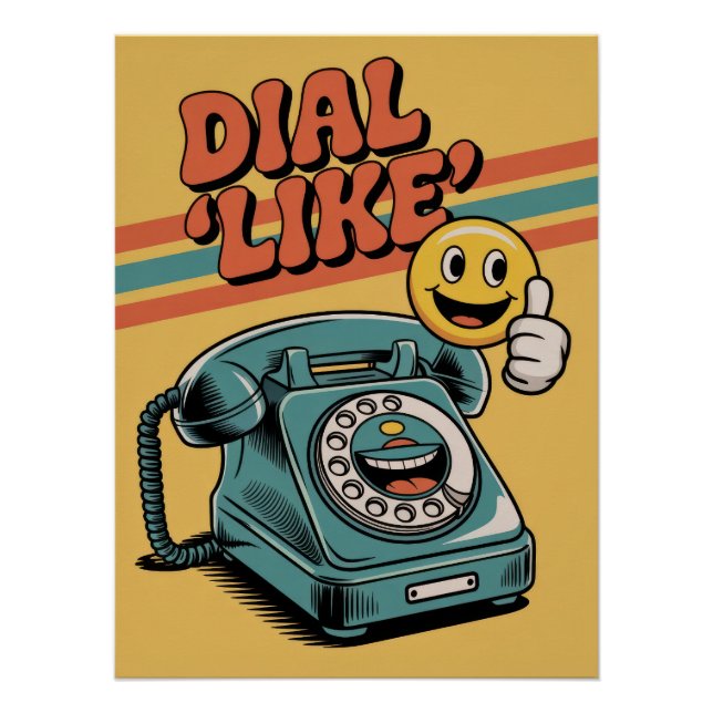 "Dial 'Like'" Retro Phone with Pop Art Emoji Poster (Front)