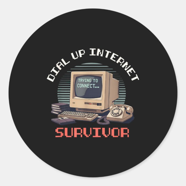 Dial Up Internet Survivor Funny Retro Computer Lov Classic Round Sticker (Front)