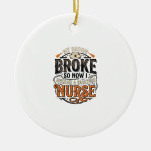 Dialysis Nurse Halloween Broom Broke Vintage Desig Ceramic Tree Decoration