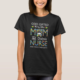Dialysis Nurse Messy Bun Autism Love Heart Stethos T-Shirt