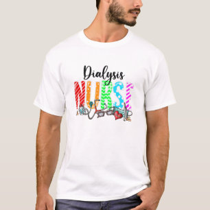 Dialysis Nurse Plaid Red Love Heart Stethoscope RN T-Shirt
