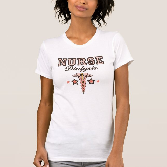 Dialysis Nurse T shirt Pink Caduceus (Front)
