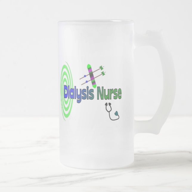 "Dialysis Nurse" Unique graphics Gifts Frosted Glass Beer Mug (Right)